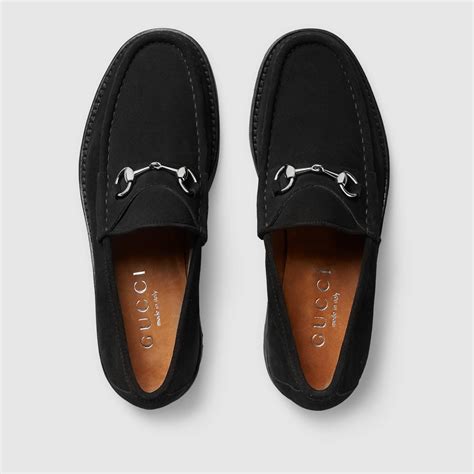 gucci mens loafers horsebit black|gucci suede loafers men.